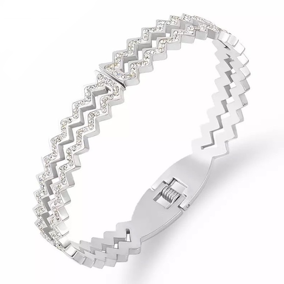 Women Full Zirconia Stainless Steel Hollow Bracelet - Picture 2 of 7